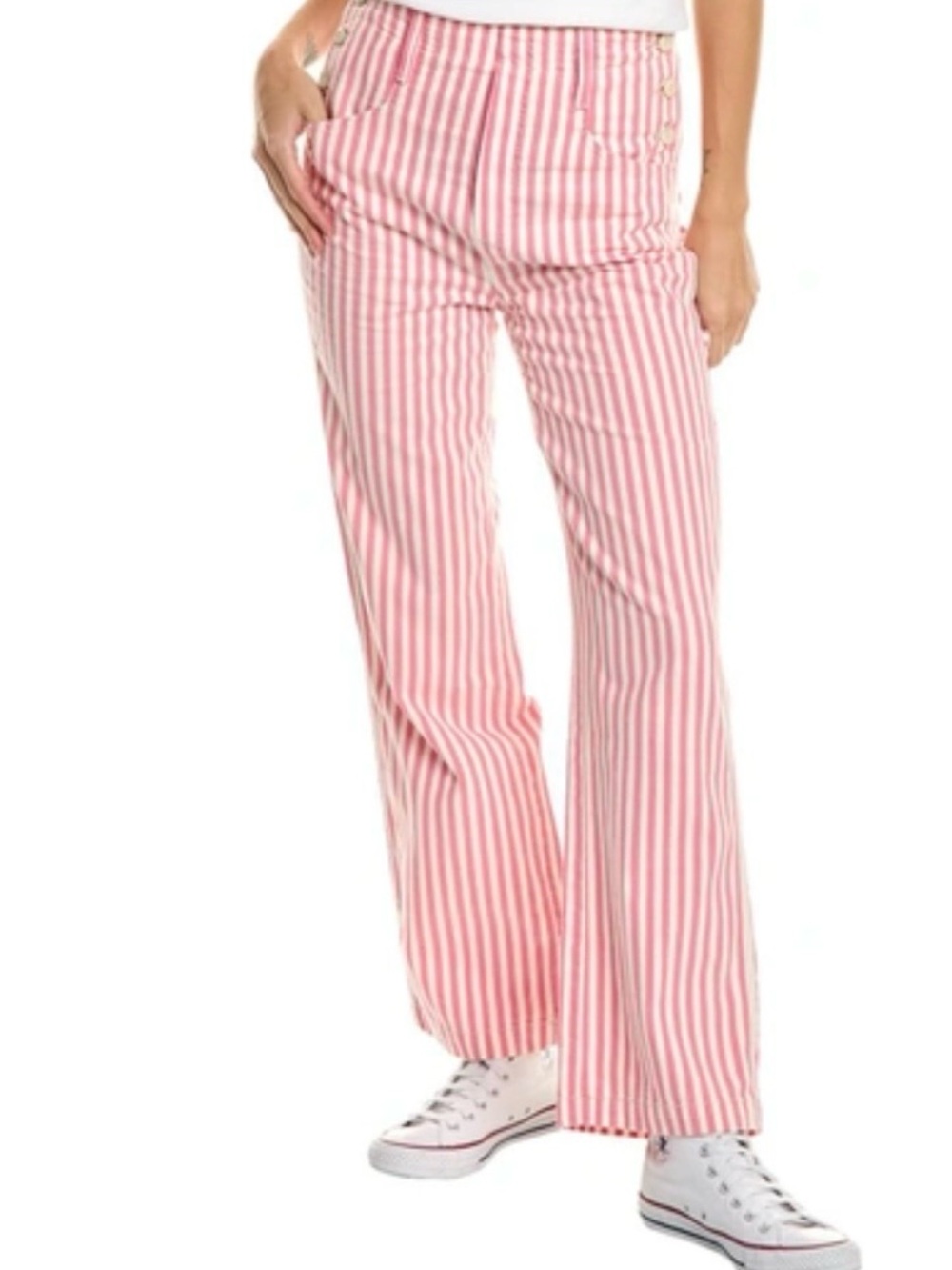 NWT MOTHER The Seafarer Hover Candy Striper Pink White Carpenter Pants Size 26
